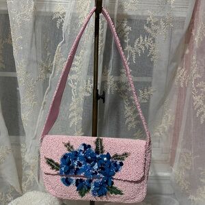 Made in India pink with floral beaded shoulder bag